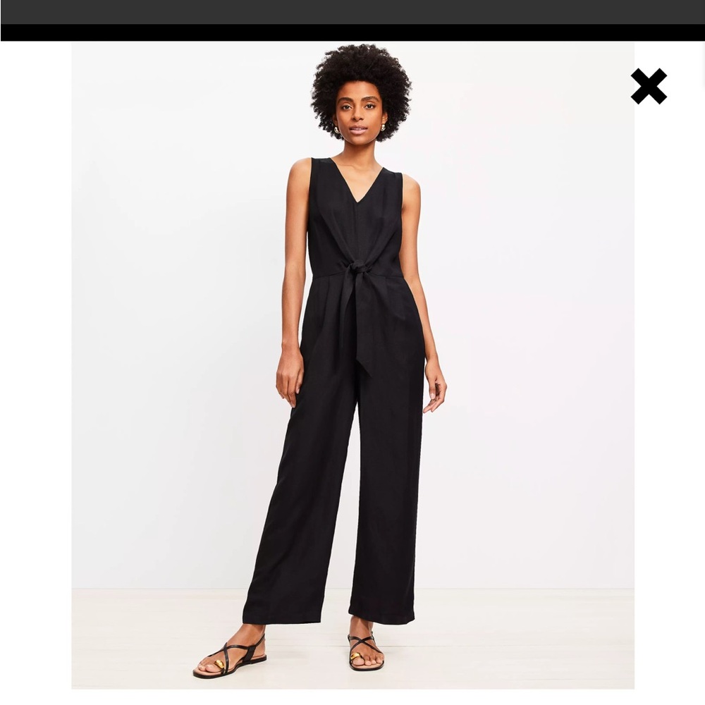 Linen blend tie front jumpsuit